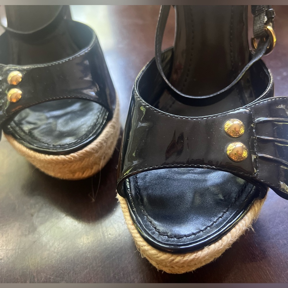 Louis Vuitton black sling back sandal wedge heels size 39 bow - Picture 3 of 8